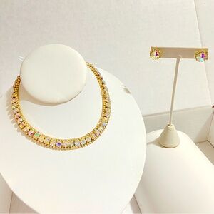 Elegant 18K Gold Plated and Faux Gemstone Necklace and Earring Set